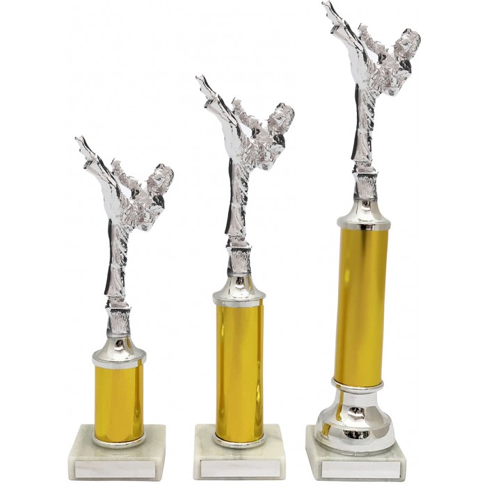 FEMALE ROUNDHOUSE KICK METAL TROPHY  - AVAILABLE IN 3 SIZES